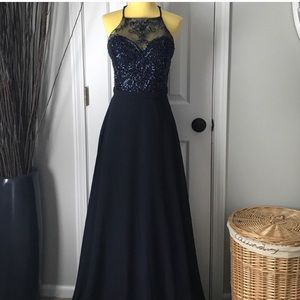 MORI LEE GOWN DRESS NAVY SEQUIN LACE BRIDESMAID
